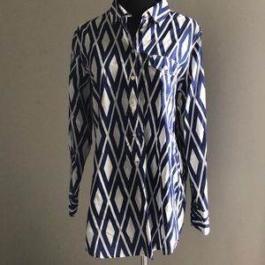 J Crew Blue & White Geometric Design Tunic Top